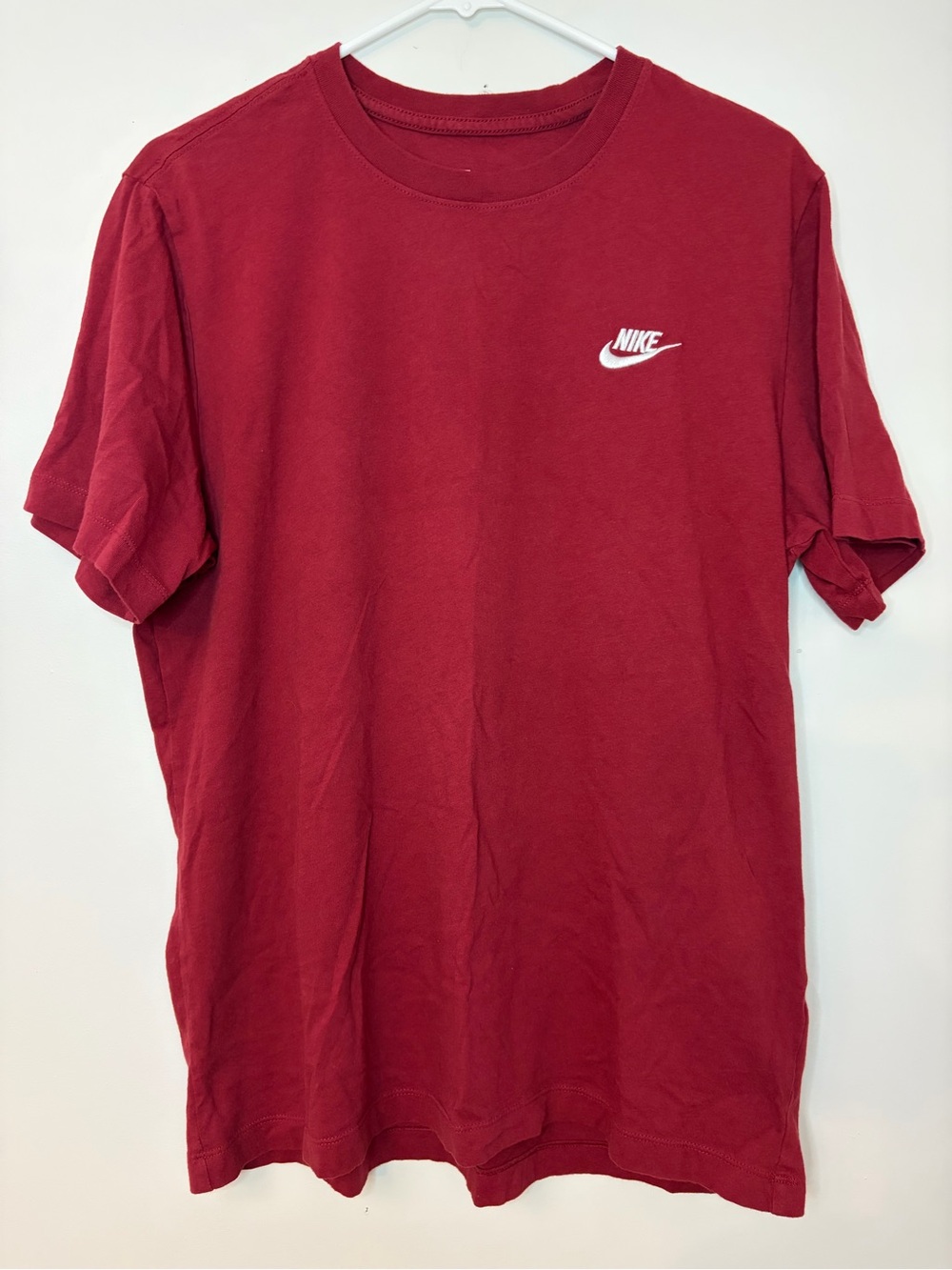 Nike Men's Crimson Red Short Sleeve Tee with White Swoosh